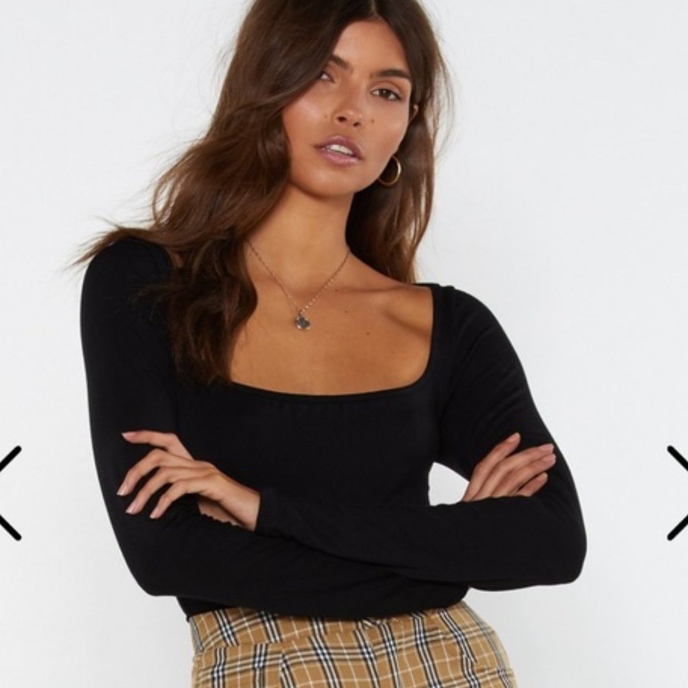 Nasty Gal NEW Square Neck Black Bodysuit
